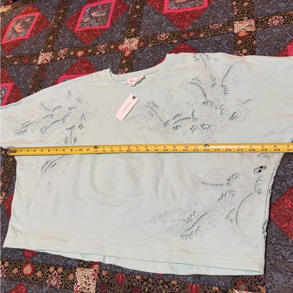 NWT Anthropologie Embroidered Cutwork Sweatshirt in Sky Blue - Size: M - Picture 10 of 13